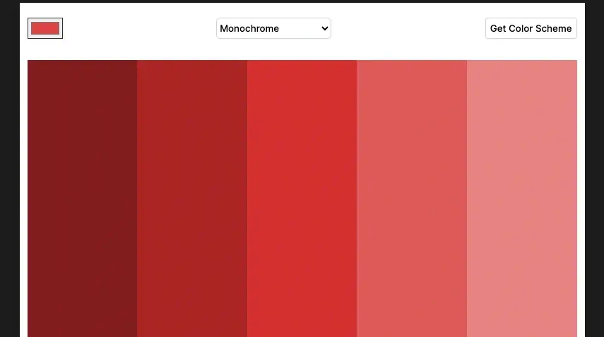 Screenshot of color scheme generator app