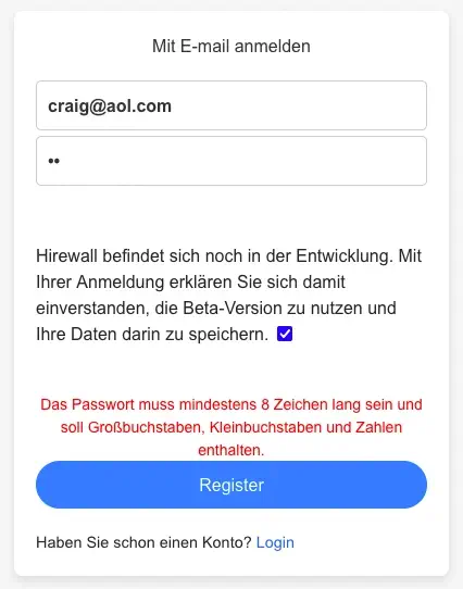 Error displayed in red