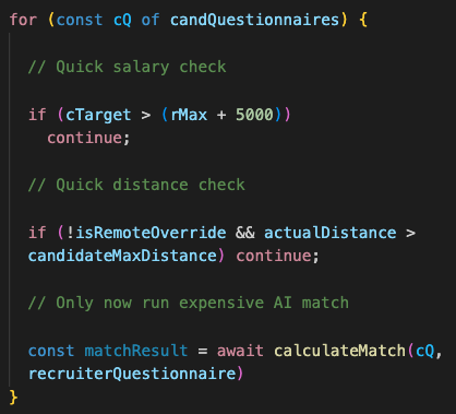 Screenshot: codeblock of looping through simliar candidates