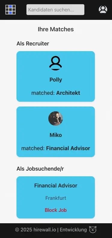 Matches page view for user with both recruiter and candidate roles