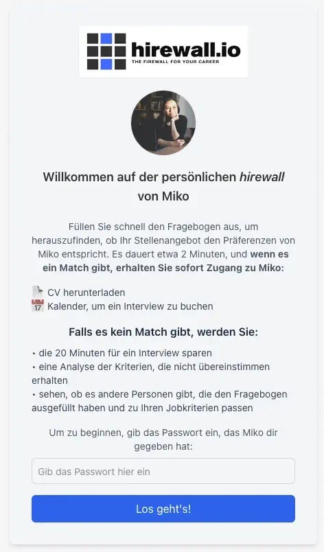 Public profile view, as seen from recruiter.