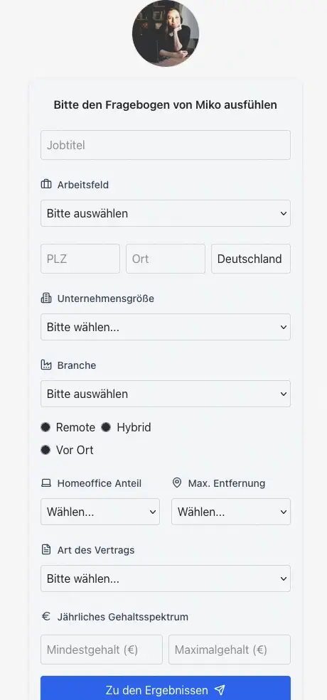 View of recruiter questionnaire